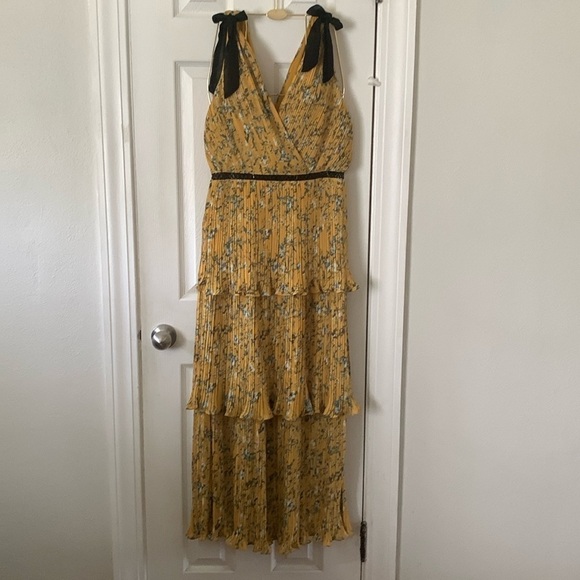 Lulus Yellow & Blue Pleated Maxi Dress Size L - Picture 2 of 14